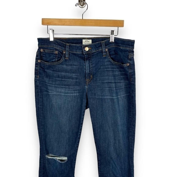 J Crew Toothpick Skinny Jeans w/Distressed Knee, Dark Wash, Size 32P - Picture 3 of 11